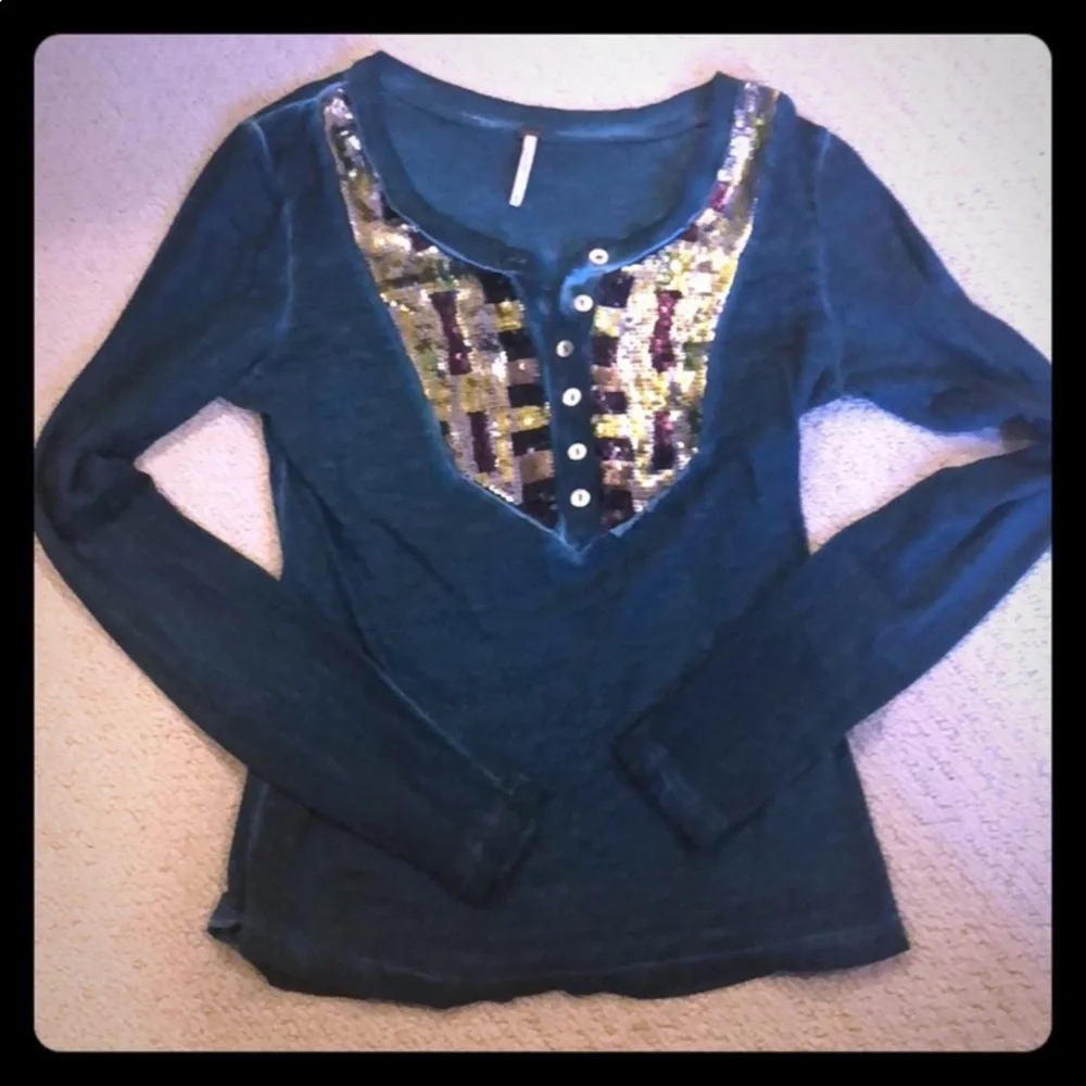 Long sleeve free people multi-color‎ sequin shirt